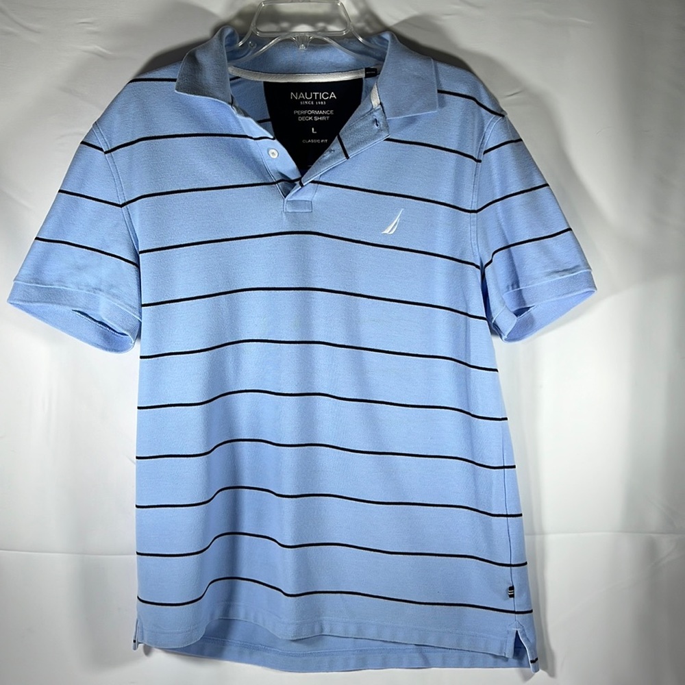 Nautica Mens Polo Shirt Size Large Blue Striped